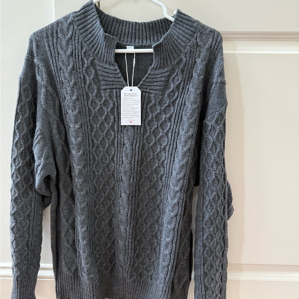 Gray Cable Knit Women’s Sweater